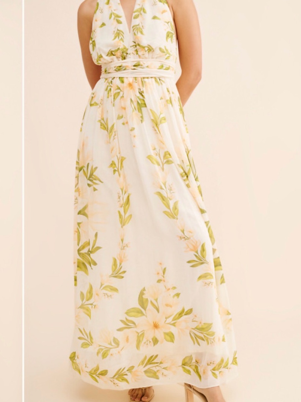 NWT FARM Rio Cream Maxi Dress with Green Leaf & Peach Blooms Size S - Picture 7 of 8